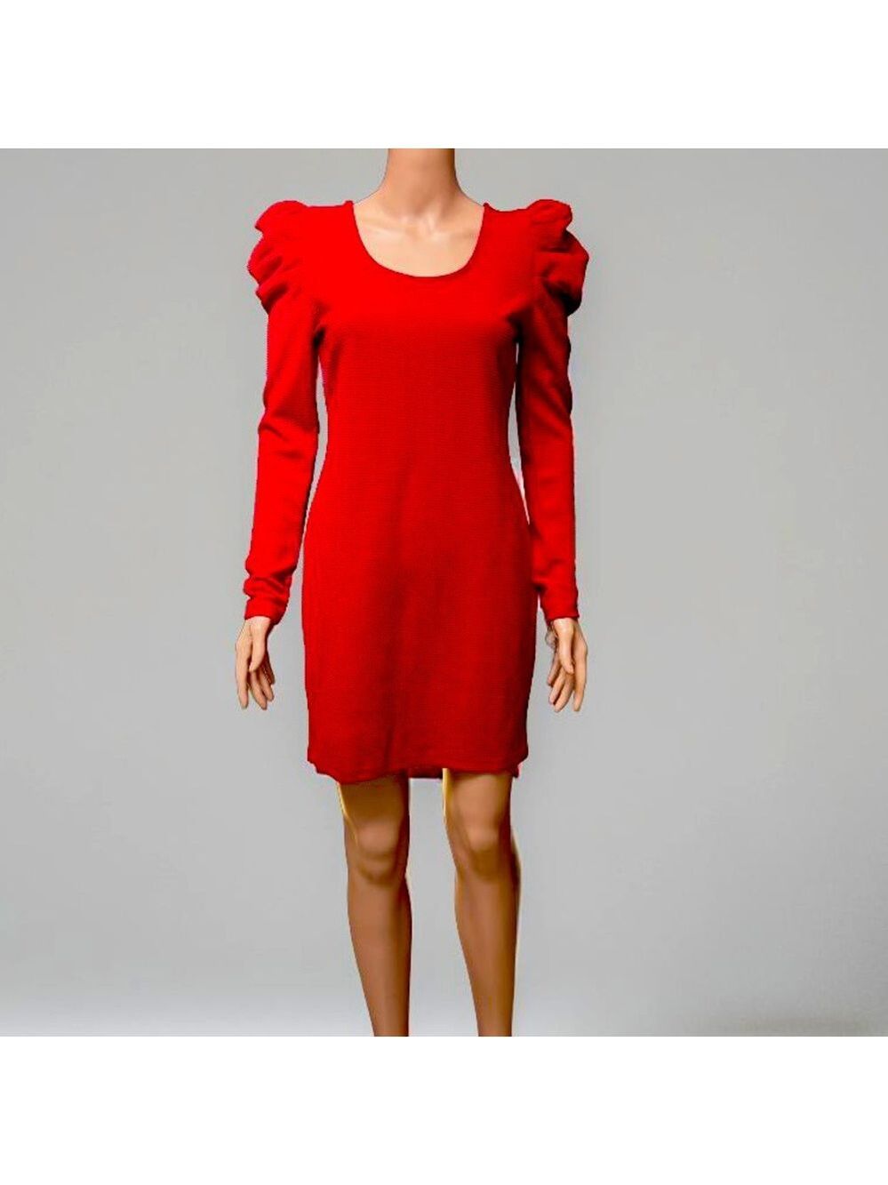 (3 for $12 item) Ginger Red Scoop Neck Bouffant Long Sleeve Mini Dress Medium